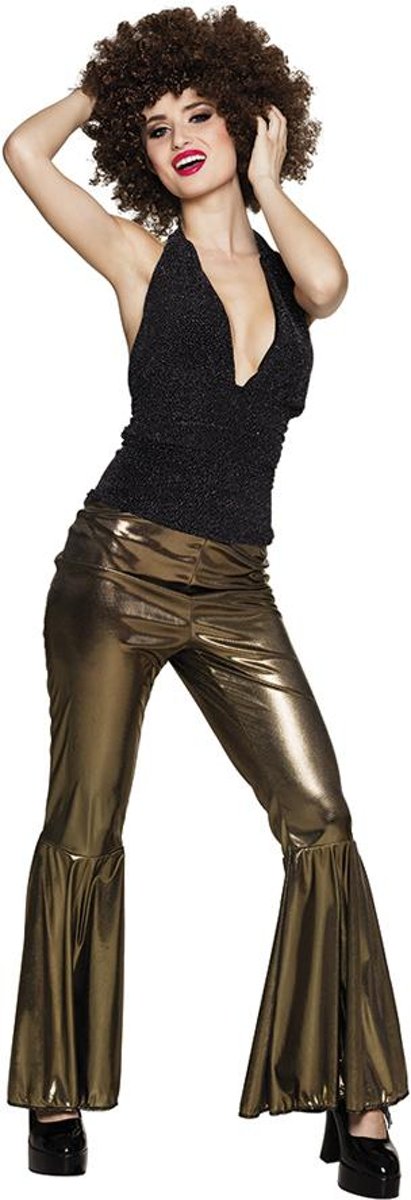 Jaren 80 & 90 Kostuum | Gouden Stretch Soulbroek Vrouw | Medium | Carnaval kostuum | Verkleedkleding